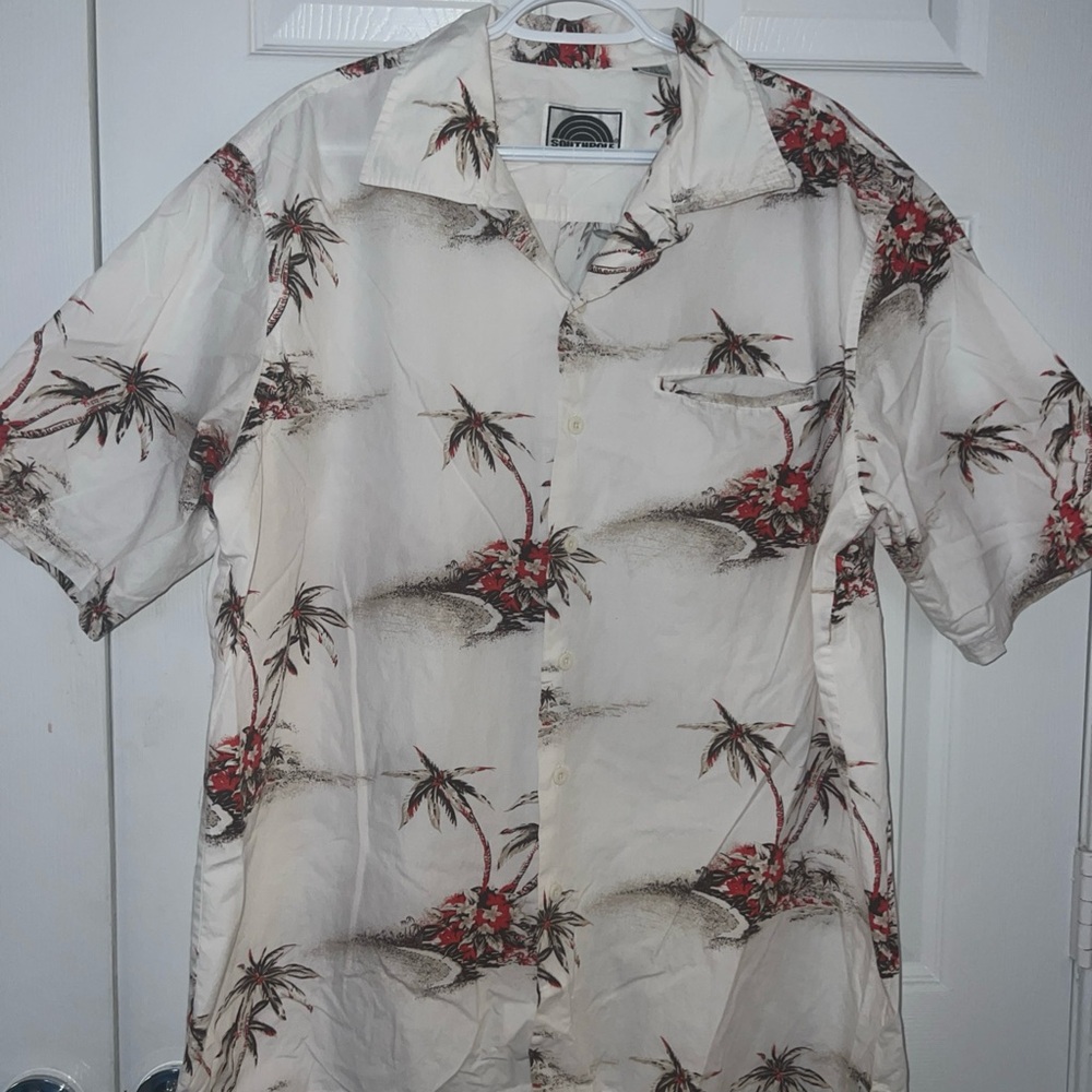 South Pole Cream and Red Casual Button Down Shirt